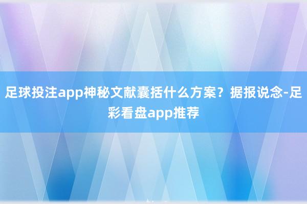 足球投注app神秘文献囊括什么方案？据报说念-足彩看盘app推荐